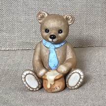 Vintage Homco 3 3/4 Inch Gentleman Teddy Bear w Honey Pot Figurine Cottagecore - £5.90 GBP