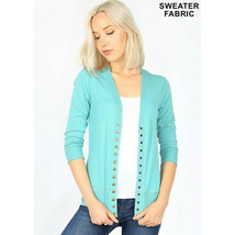 3/4 Sleeve Snap Button Cardigan   sweater - Ash Mint - Ribbed Detail - £13.34 GBP
