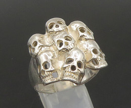 925 Sterling Silver - Vintage Skeleton Heads Large Biker Ring Sz 12.5 - RG23601 - £77.77 GBP