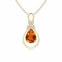 Citrine Infinity Pendant with Diamond &#39;X&#39; Motif in 14K Yellow Gold (AAAA, 8x6MM) - £304.76 GBP