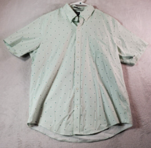 Lands&#39; End Shirt Men Large Green Floral Cotton Short Sleeve Collared Button Down - £11.44 GBP