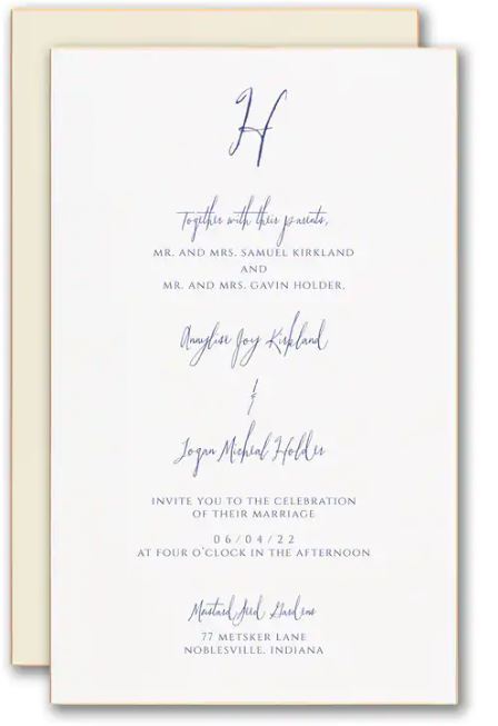Monogrammed Initial Wedding Invitations Gold Edge Modern or Traditional Fonts - $303.90