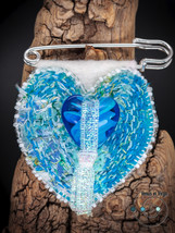 wish talisman, bag charm, safety pin boho amulet, hippie brooch, blue, white - £16.78 GBP