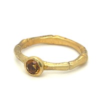 Sterling 18k Yellow Vermeil Bamboo w/ Bezel Set Citrine Ring Sz 5.75 - $1,276.31 MXN