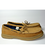 LAGUNA Moccasin Slippers Men’s Leather Size 9 Flannel Lined Tan - $346.40 MXN