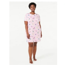 Joyspun Women&#39;s Print Sleepshirt with Pockets, Pink Plus Size 2X/3X - £19.92 GBP