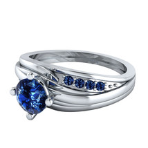 2.18ct Blue Round Cut Solitaire with Accents 925 Silver Ring - Free Shipping - £91.47 GBP