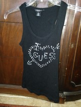 Juniors rhinestone black tank top by guess jeans authentic size medium - £19.91 GBP