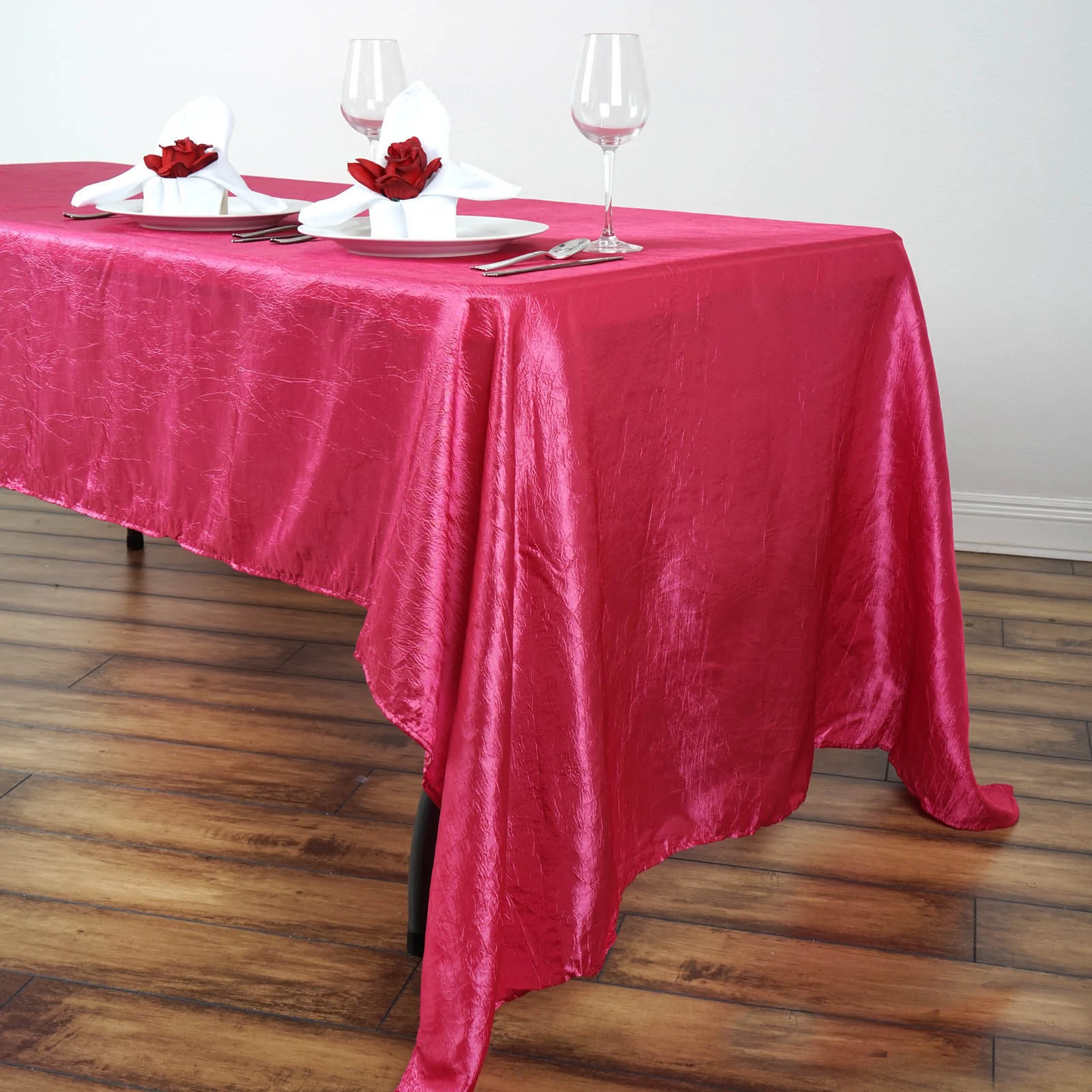 Fushia - 60x126&quot; Tablecloths Crinkle Taffeta Rectangle Wedding Party - $33.88