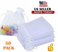 50 White Sheer Organza Wedding Party Favor Gifts Candy Bags Pouches 4&quot;X5... - £14.38 GBP