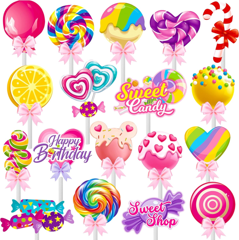 Primary image for Candyland Cupcake Toppers 36Pcs Candyland Lollipop Party Decoration Sweet Candy