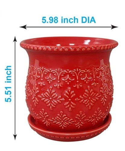 Pioneer Woman ~ Embossed ~ Timeless 6" Geo Planter ~ Embossed ~ Stoneware ~ RED Item image 3