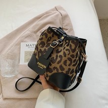 New Winter Leopard Print Bucket Bag Ladies Shoulder Bag Retro Fashion Messenger  - £16.91 GBP