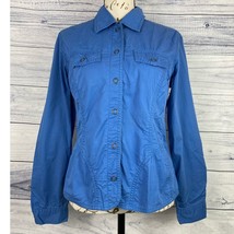 Chicos 0 Jacket Women S Blue Snap Collar Long Sleeve Pocket Cotton Light... - $16.20