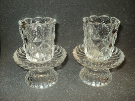 Vintage Party Lite Candle Holders Clear Quilted Crystal Set of 2, 4 Pieces P9246 - £16.03 GBP