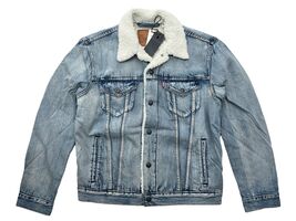 Levis Premium Mens M Light Blue Wash Type III Denim Jean Sherpa Trucker ... - €55,69 EUR