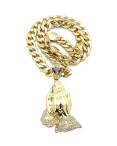 Iced Praying Hand Pendant 11mm/18&quot;,20&quot;,24&quot; Cuban Chain Fashion Necklace RC4068 - £16.02 GBP+