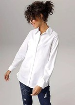 ANISTON Longline Button Shirt in White UK 16 PLUS Size (fm9-5) - $24.39