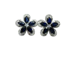 2 Ct Marquise Cut Blue Sapphire Women&#39;s Stud Earrings 14K White Gold Finish - £39.27 GBP