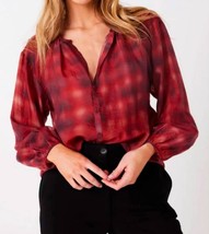 Bella Dahl Shirred Neck Blouse Blurred Plaid Print - $78.21+
