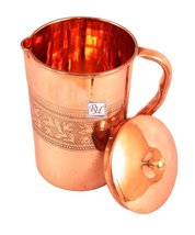 Rastogi Handicrafts Pure copper Designer Carving Jug Pitcher Storage Drinking Wa - £35.09 GBP