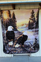 Eagle Ties That Bind Terry Doughty Cabin Forest Queen Size Blanket Bedspread - £45.99 GBP