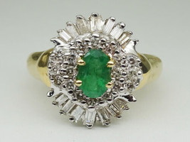 1.6ct tw Natural Oval Emerald &amp; Diamond Halo Ring 14k Size 5 - £599.40 GBP