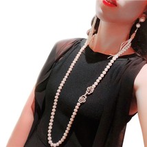 Trendy Real Natural Long Pearl Necklace Women,Wedding White Freshwater Round Pea - £62.03 GBP
