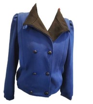 Vintage 80s Womens S Blue Wool Peacoat Bomber Jacket New Wave  Double Br... - £30.68 GBP