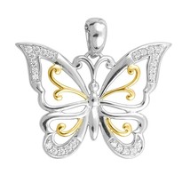 Women 14K White-Yellow Gold Over 0.15Ct Diamond Butterfly Charm Pendant Chain - £75.84 GBP