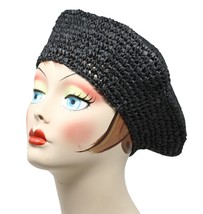 Black Lightweight Summer 10&quot; Beret Hat - Handmade Crochet, Easy to Wear ... - £14.05 GBP