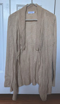 Calvin Klein Cardigan Open Front Sweater M Beige Silk Blend knit asymmetrical - £11.80 GBP
