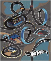 36&quot; X 44&quot; Panel Hot Wheels Race Track Racing Racecars Blue Cotton Fabric D770.02 - £11.15 GBP