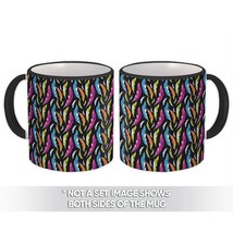 Colorful Feathers : Gift Mug Black Pattern Mystic Esoteric Girl Room Decor Birds - £12.78 GBP