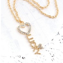 Lucky Heart Key Pendant Necklace Charm Gold Plated S25 - £4.01 GBP