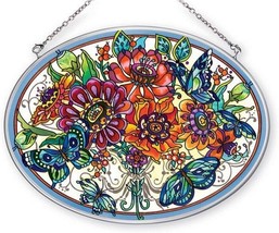 Amia Floral Stained Glass Sun Catcher With Colorful Flowers &amp; Butterflies, 6.5&quot; - £18.71 GBP