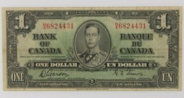 1937 Canada One Dollar Banknote // Fine (F) Condition // Gordon-Towers P#58b - £156.45 GBP