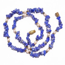 Natural Lapis Lazuli Biwa Pearl Gemstone Smooth Beads Necklace 4-8 mm 20&quot; UB7896 - £8.75 GBP