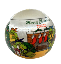 Vintage 1990 Mutant Ninja Turtles Merry Christmas Dudes Satin Ball Ornament 3&quot; - £6.24 GBP