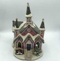 Christmas Village Church Stained Faux Glass Window Porcelain Lighted Carolers  - £18.64 GBP