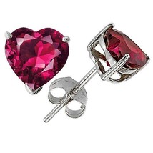 1.00-3.00CT WOMEN/CHILDREN 14K Wg Heart Shape Genuine Ruby Stud Earrings Basket - £33.22 GBP