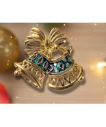 Gold Christmas Bells Pin | Vintage Signed Jingle Bells Holiday Jewelry - $24.99