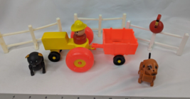 Vintage Fisher Price Little People Wood Farm Boy Tractor Black Pig Fence... - £16.75 GBP