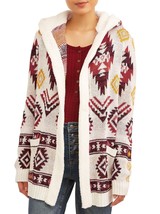Sherpa Hood Cardigan Juniors SIZE XS Tan Brown Aztec Print Cream Brown NEW - $7.95