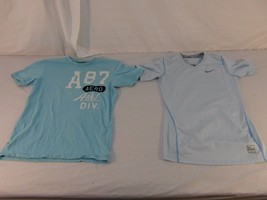 (2) Adult Women&#39;s Shirts Nike &amp; Aeropostale Light Blue Athletic Shirts 3... - $17.28