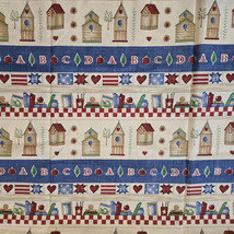 Birdhouses Books ABCs Novelty Print Quilt 1 Yd Cotton Fabric Teacher Americana - $8.79