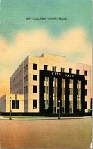 Vtg Linen Postcard - Fort Worth Texas TX City Hall Building UNP Panther Dist. - £5.41 GBP