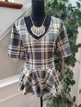 Ashley Stewart Womens Multicolor Plaid Short Sleeve V Neck Top Blouse Size 18/20 - £23.98 GBP