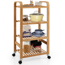 4-Tier Bamboo Rolling Storage Cart Kitchen Serving Trolley Organizer on Wheels - £80.72 GBP