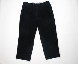 Vintage 90s Streetwear Mens 38x28 Faded Pleated Wide Leg Corduroy Pants Black - £42.48 GBP